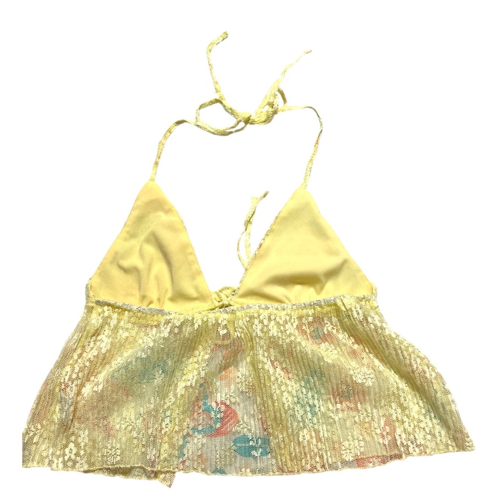 Missaries* New! Sexy Halterneck Tie-Up Front Sleeveless Backless Lace CropYellow - Picture 6 of 8